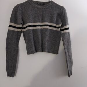 Brandy Melville Gray Sweater with Black and White Stripes